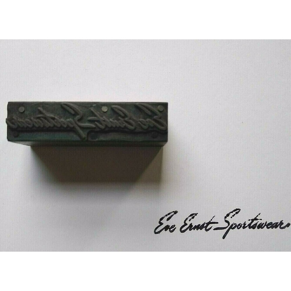 Eve Ernst Sportswear Metal Wood Vintage Printers Stamp Plate Atlantic City NJ